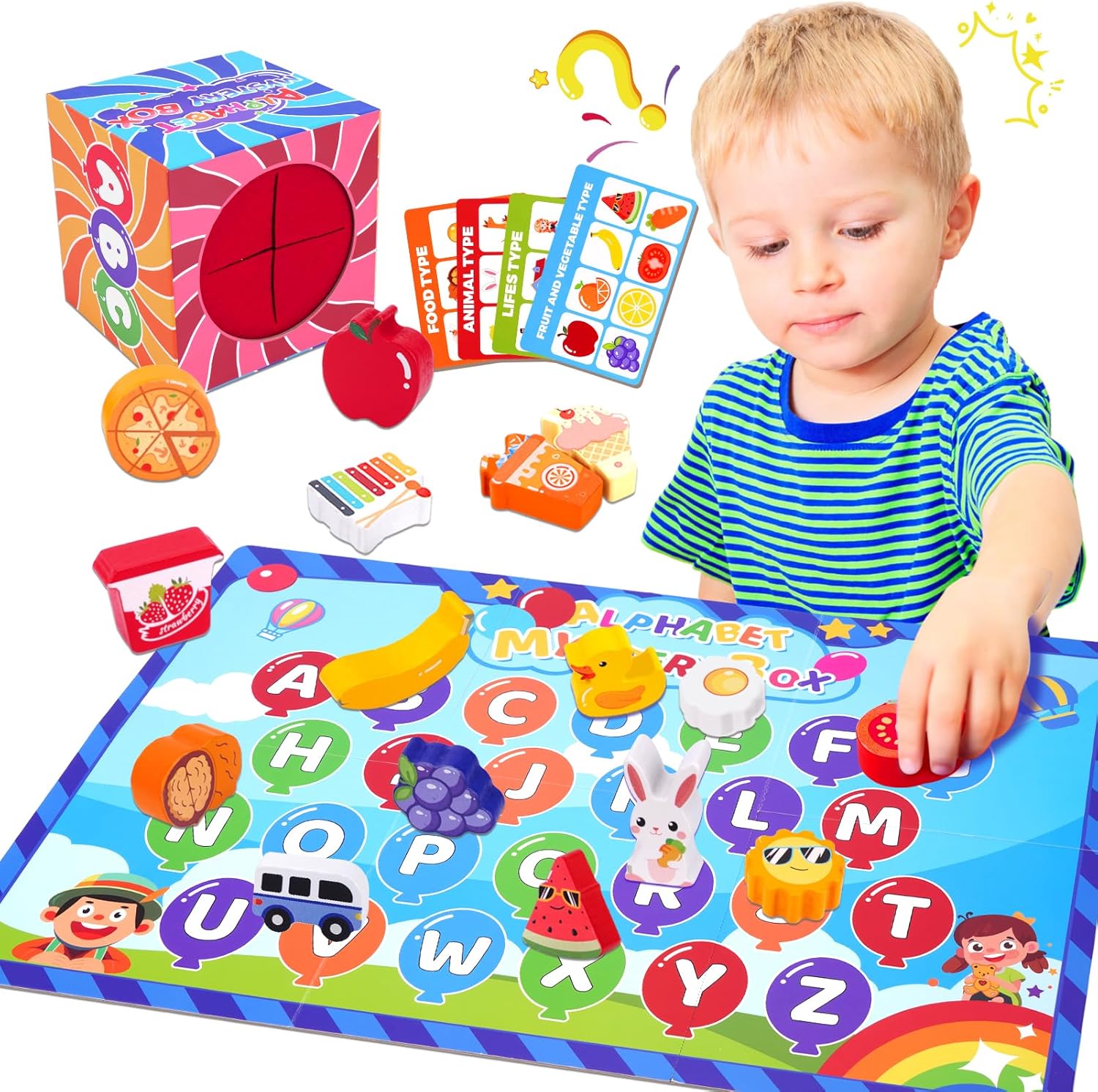 KMTJT Montessori Educational Toys for 3 4 5 Year Old: Alphabet Mystery Box for Boys Girls Birthday Gifts - 26 Pcs Wooden Blocks Preschool Classroom Must Haves Fine Motor Skills