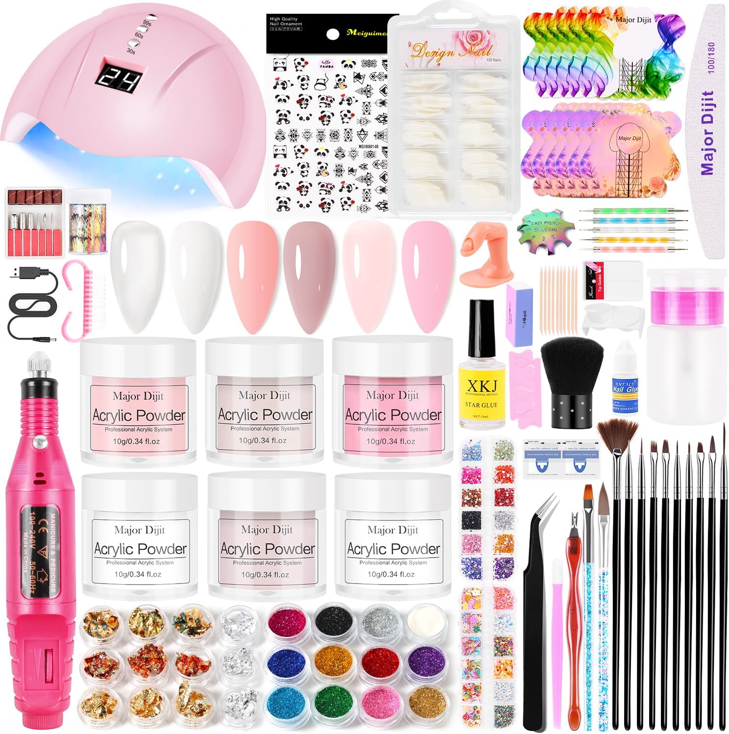 Acrylic Nail Kit Set Electric Drill Manicure Dryer Lamp Acrylic Nail 3D Art Manicure Supplies for beginners with everything