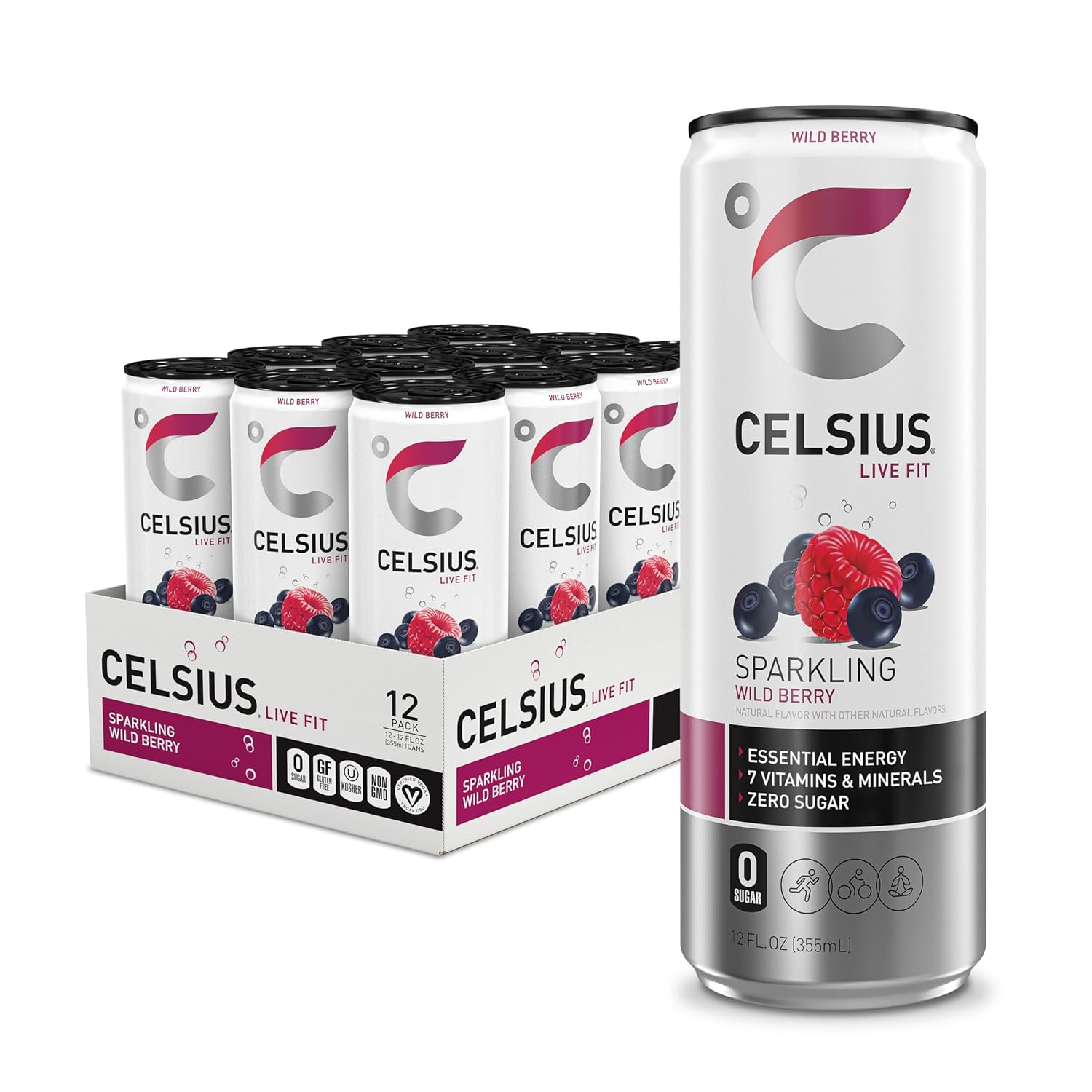 CELSIUS Sparkling Wild Berry, Sugar Free Energy Drink, 12 Fl Oz (Pack of 12)