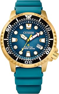 Citizen Promaster Dive Eco-Drive Watch, 3-Hand Date, ISO Certified, Luminous Hands and Markers, Rotating Bezel, Teal/Gold Tone