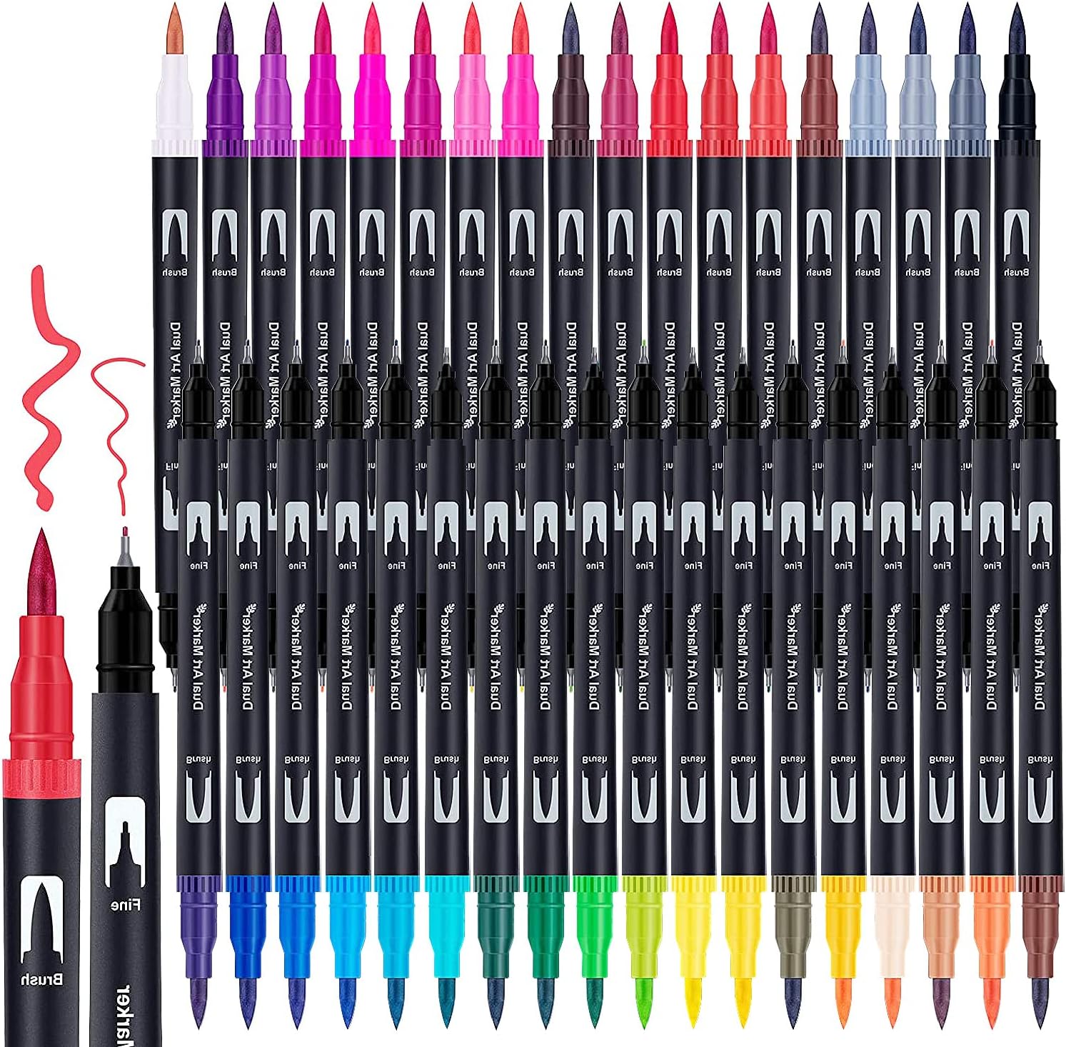 Dual Tip Brush Pens, 36 Colouring Pens Art Supplies, Fineliner Pen Art Markers for Kids Adult, Watercolour Felt Tip Pen for Drawing Sketching Calligraphy Adult Colouring Books Comic Painting