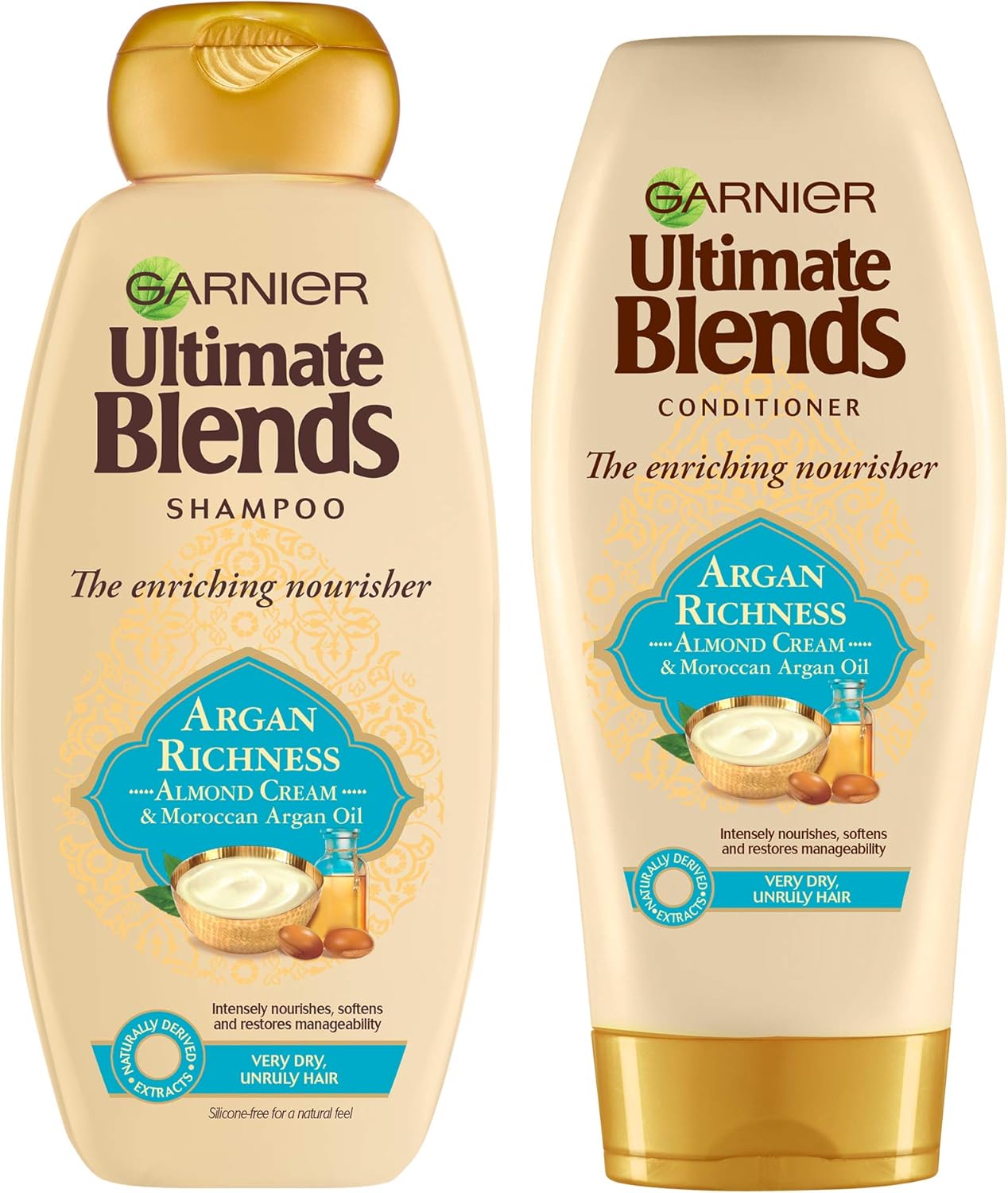 Garnier Ultimate Blends Shampoo & Conditioner Set | Argan Richness With Moroccan Argan Oil and Almond Cream Nourishing for Dry, Unruly Hair | 360 ml |