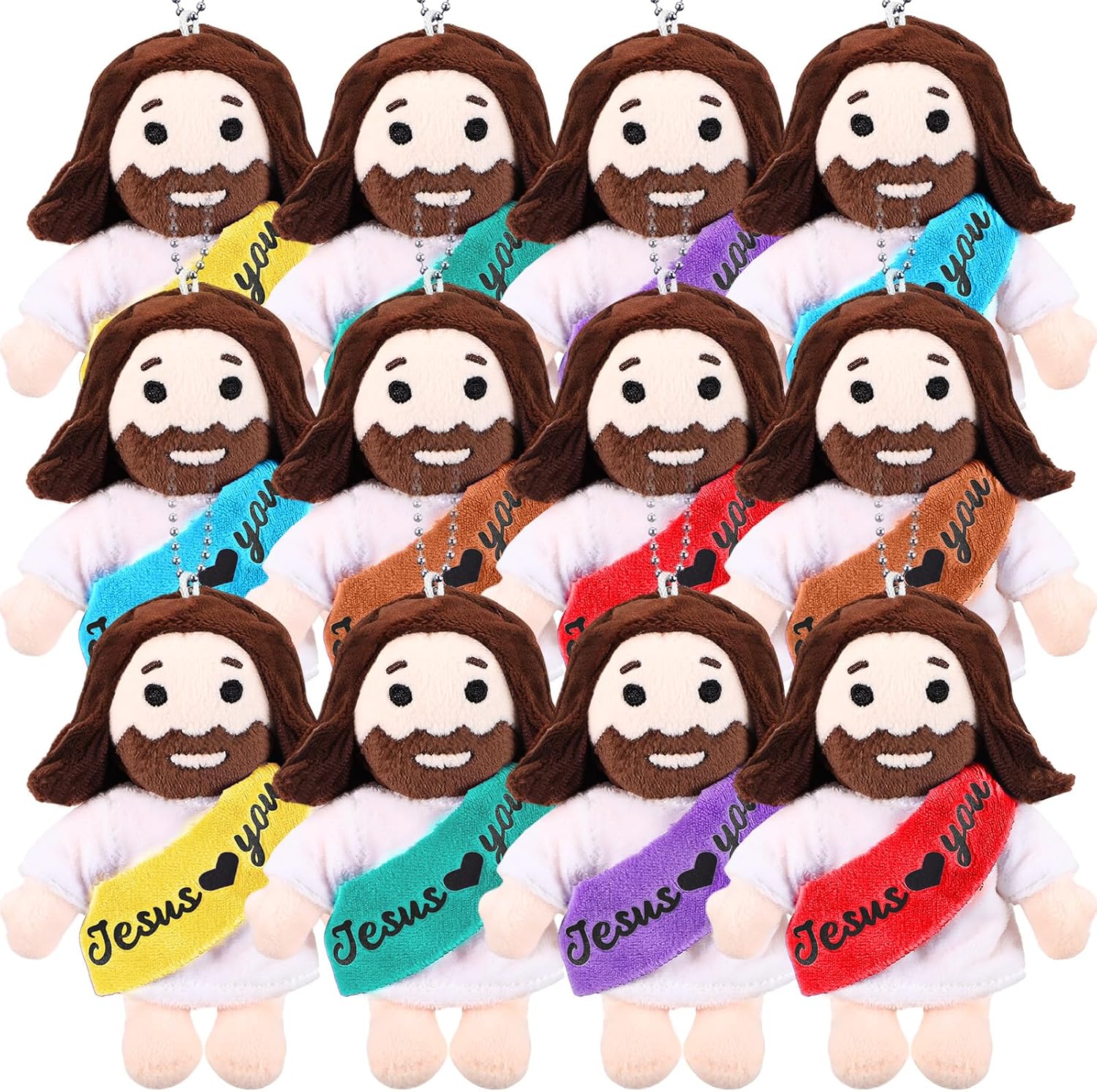 HyDren 12 Pcs Christian Jesus Plush Toys Operation Christmas Bulk 4" Loves You Jesus Stuffed Plush Dolls Religious Savior Plushie for Kids Sunday School Gifts(White Color)