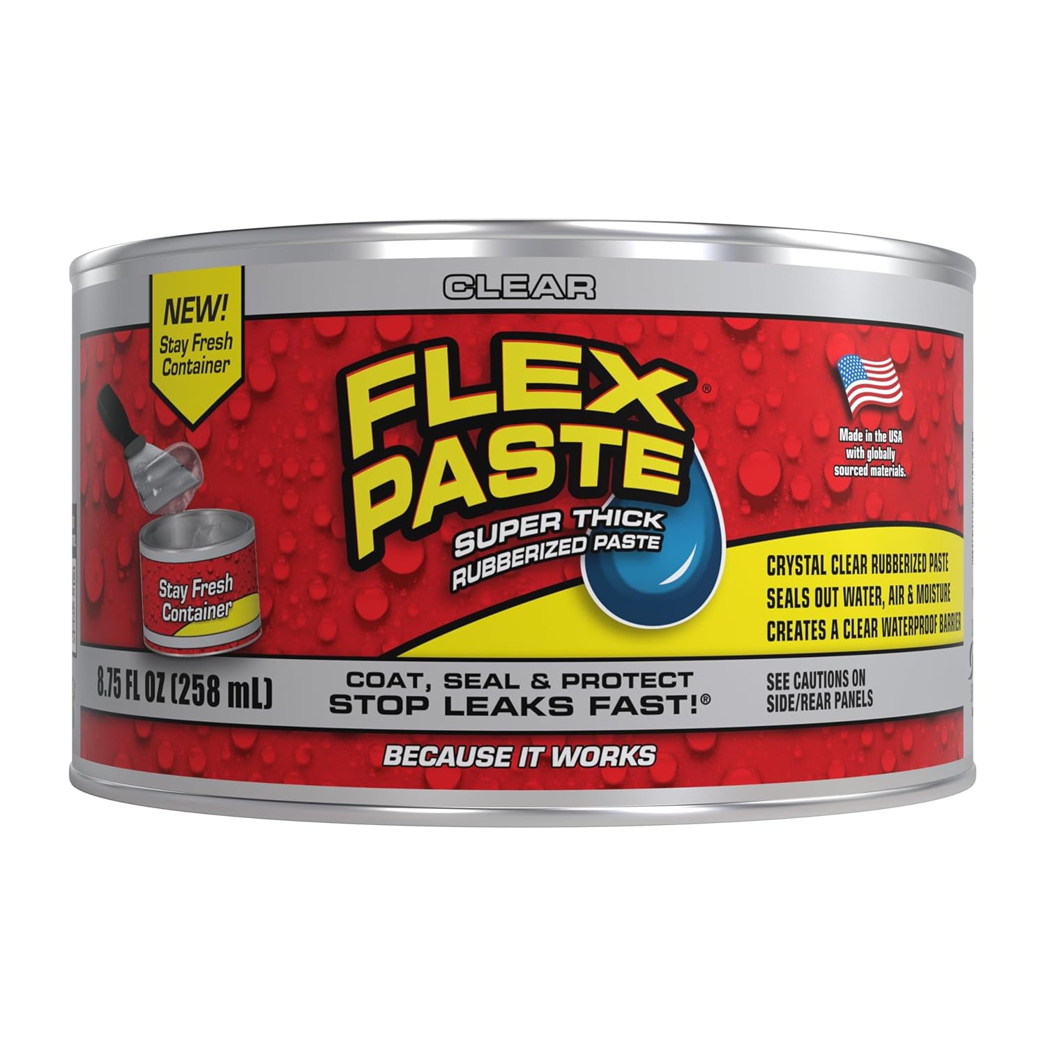 Flex Paste, Waterproof Paintable Putty, Spackle Sealant, Fill Gaps Cracks Holes - Block Out Water and Air - UV Resistant - Walls, Drywall, EPDM, Concrete, Roof, RV Repairs, Clear, Half-Quart