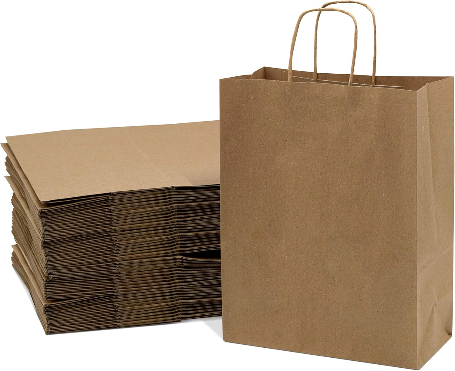 Prime Line Packaging 10x5x13 Medium 50 Pack Brown Bags with Handles, Heavy Duty Gift Bags, Bags for Small Business, Boutique, Merchandise, Party, Bulk