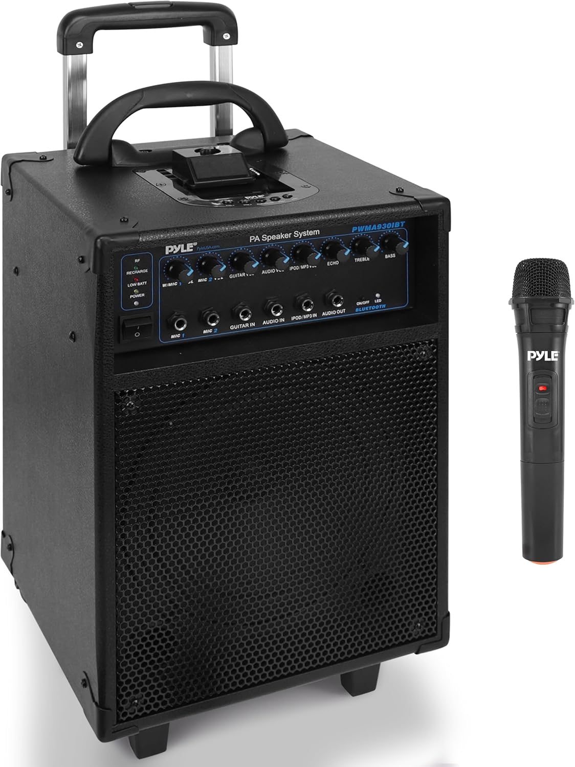 Pyle Wireless 600W Portable PA Speaker System - Bluetooth Compatible, Rechargeable Battery Powered Outdoor Stereo Speaker Microphone Set with 30-Pin iPod Dock, Wheels, and 1/4" to AUX RCA Cable