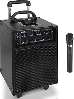 Pyle Wireless 600W Portable PA Speaker System - Bluetooth Compatible, Rechargeable Battery Powered Outdoor Stereo Speaker Microphone Set with 30-Pin iPod Dock, Wheels, and 1/4" to AUX RCA Cable
