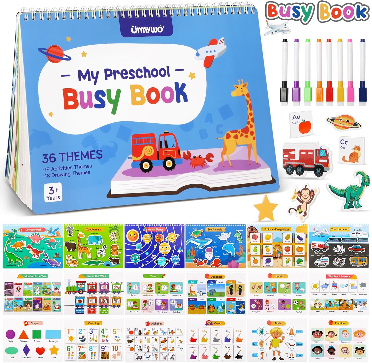 Busy Book for Toddlers, Preschool Learning Activities, Montessori Learning Educational Toys, Tracing Activity Coloring Books for Kids Ages 3-8, Autism Sensory Travel Toys Gifts, Summer Activities