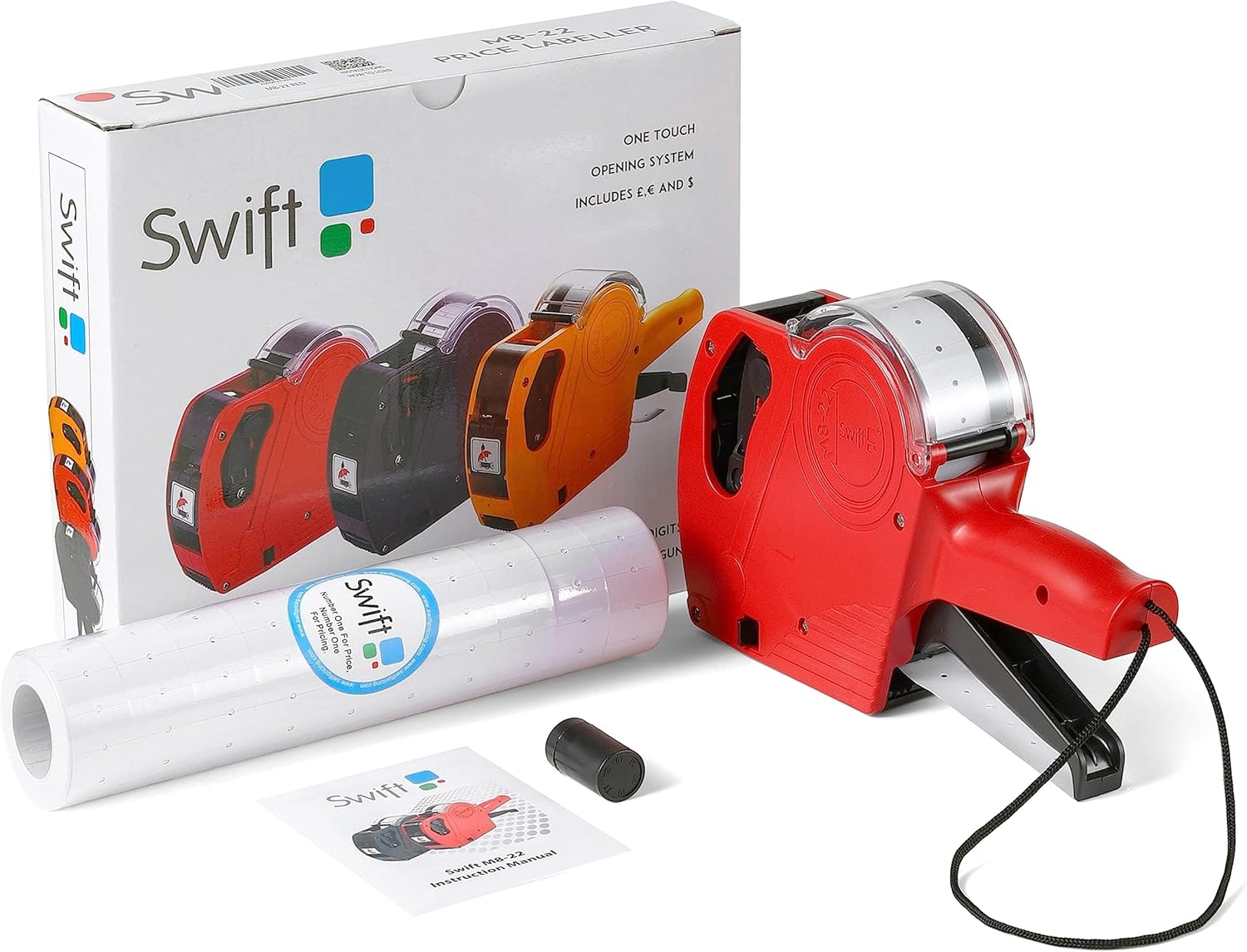 Swift Price Gun Kit with 5000 Labels and Spare Ink Pricing Tag Sticker Printer Maker for Clothes Food Stationary Retail M8-22