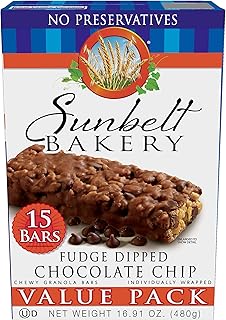 Sunbelt Bakery Fudge Dipped Chocolate Chip Chewy Granola Bars, Value Pack, 15 Count (Pack of 1)
