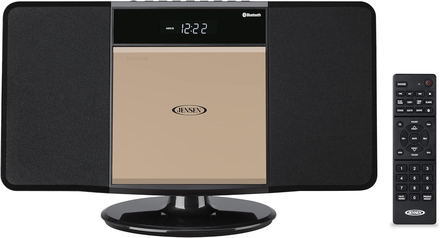 Jensen JBS-300 Champagne Gold Modern Bluetooth Stereo Music System for Home with CD/MP3/WMA Player Wireless Streaming USB Port for MP3 Playback | AM/FM Stereo (Remote Included) (Limited Edition)