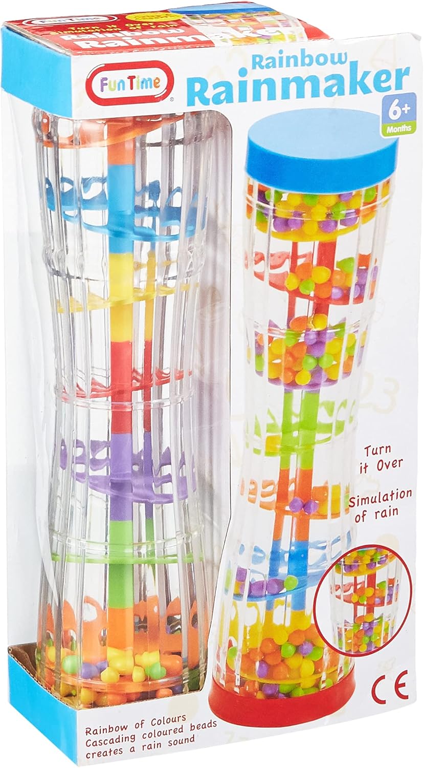Fun Time Rainbow Rainmaker, Sensory Rain Sound Toy, Colourful Cascading Beads, Ages 6 Months +