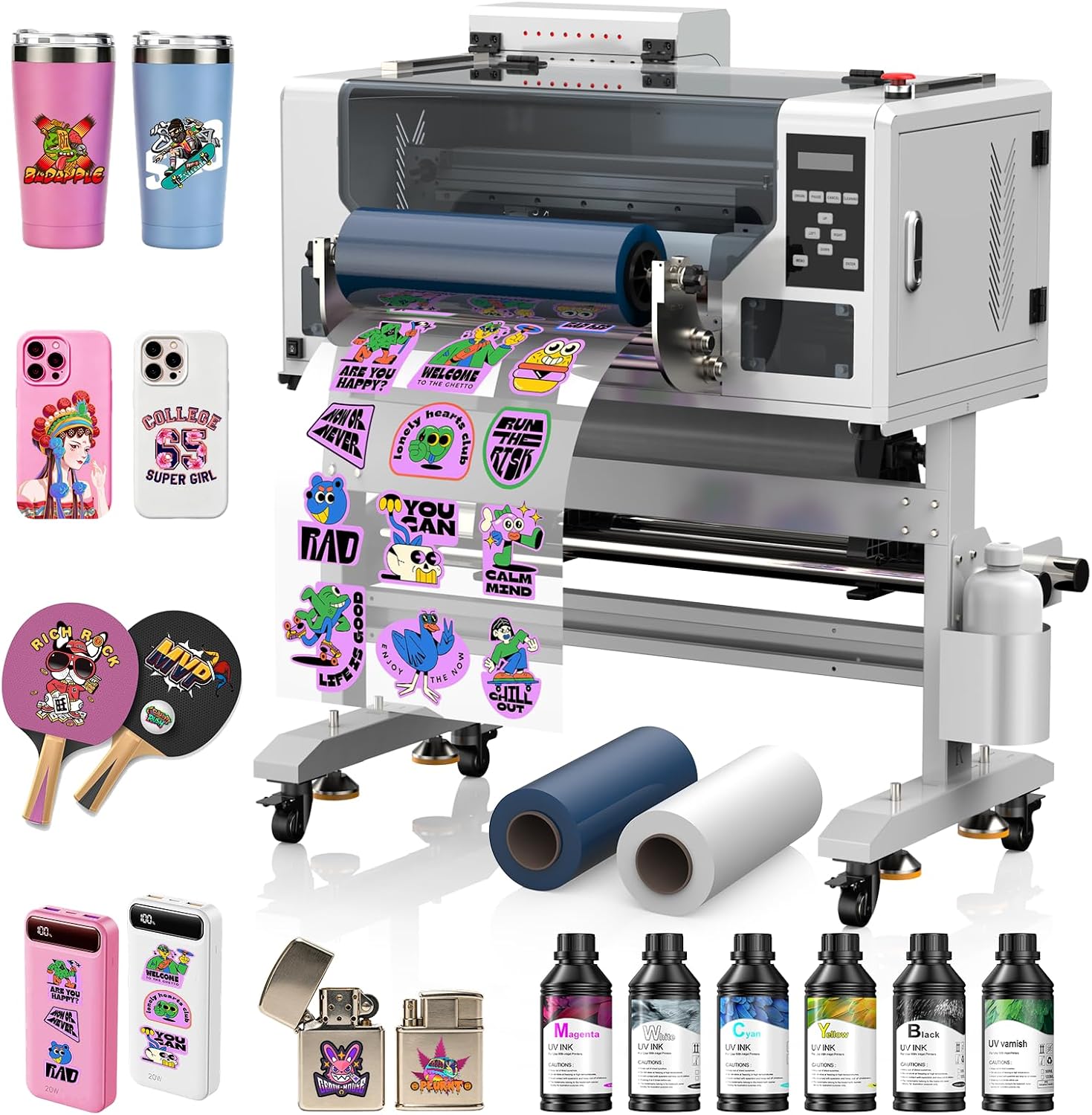 PLK A3 UV DTF Printer All-in-One,No Laminator Needed,Dual XP600 Print Heads, Auto Cleaning System&White Ink Stirring,High-Speed UV DTF Printer for Glass,Metal,Wood,Tumblers,Leather,Sticker