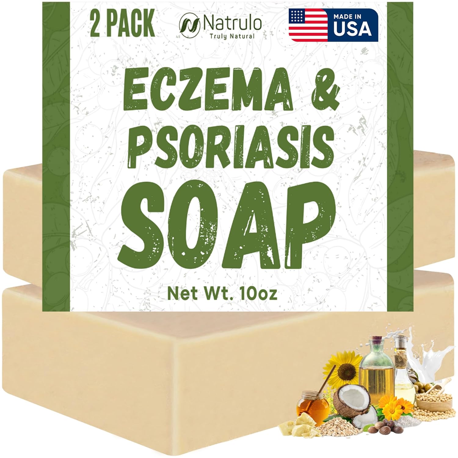 Eczema Soap Bar for Face and Body – All Natural Dermatitis, Psoriasis Treatment for Dry Itchy Sensitive Skin Relief – Gentle Detoxifying, Healing, Anti-Itch, Oatmeal Goat Milk Wash for Kids, & Adults