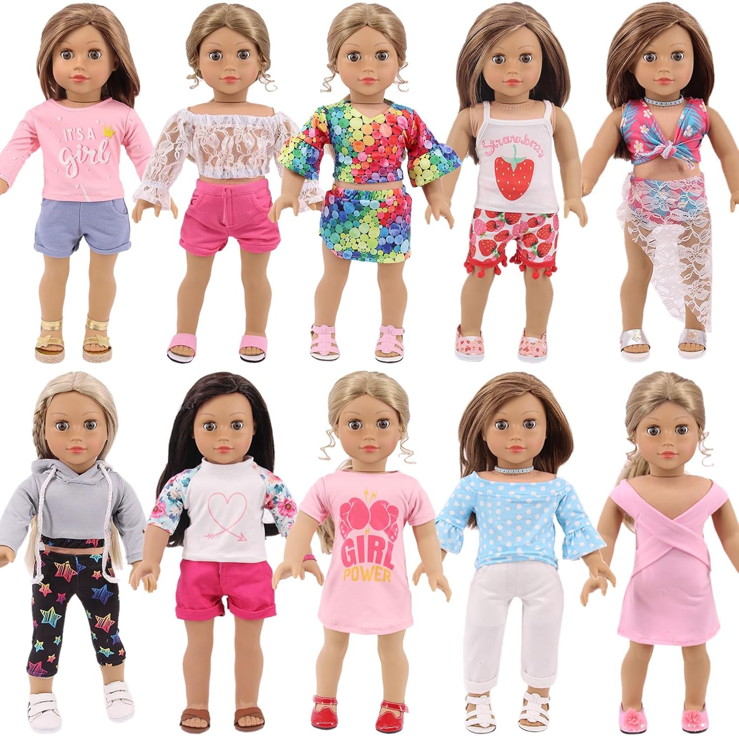 ZITA ELEMENT 10 Set 18 Inch Doll Fashion Clothes and Accessories, Stylish Clothes for Dolls Pretend Play Set, Birthday, Children's Day, Xmas Gift for Kids (Doll Not Included）