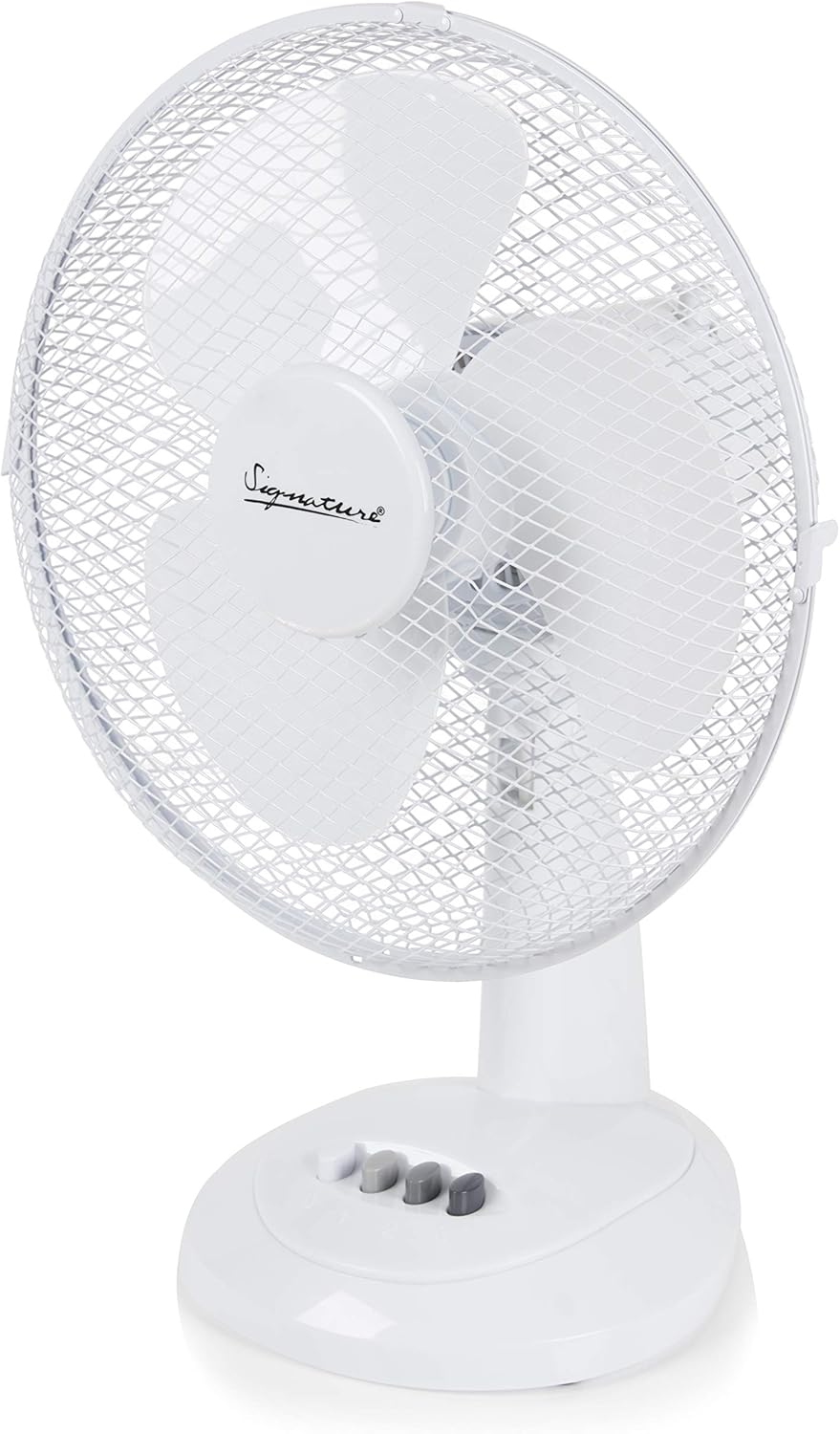 Signature S40009 12” 3 Speed Desk Fan with Oscillation, Adjustable Tilt, White