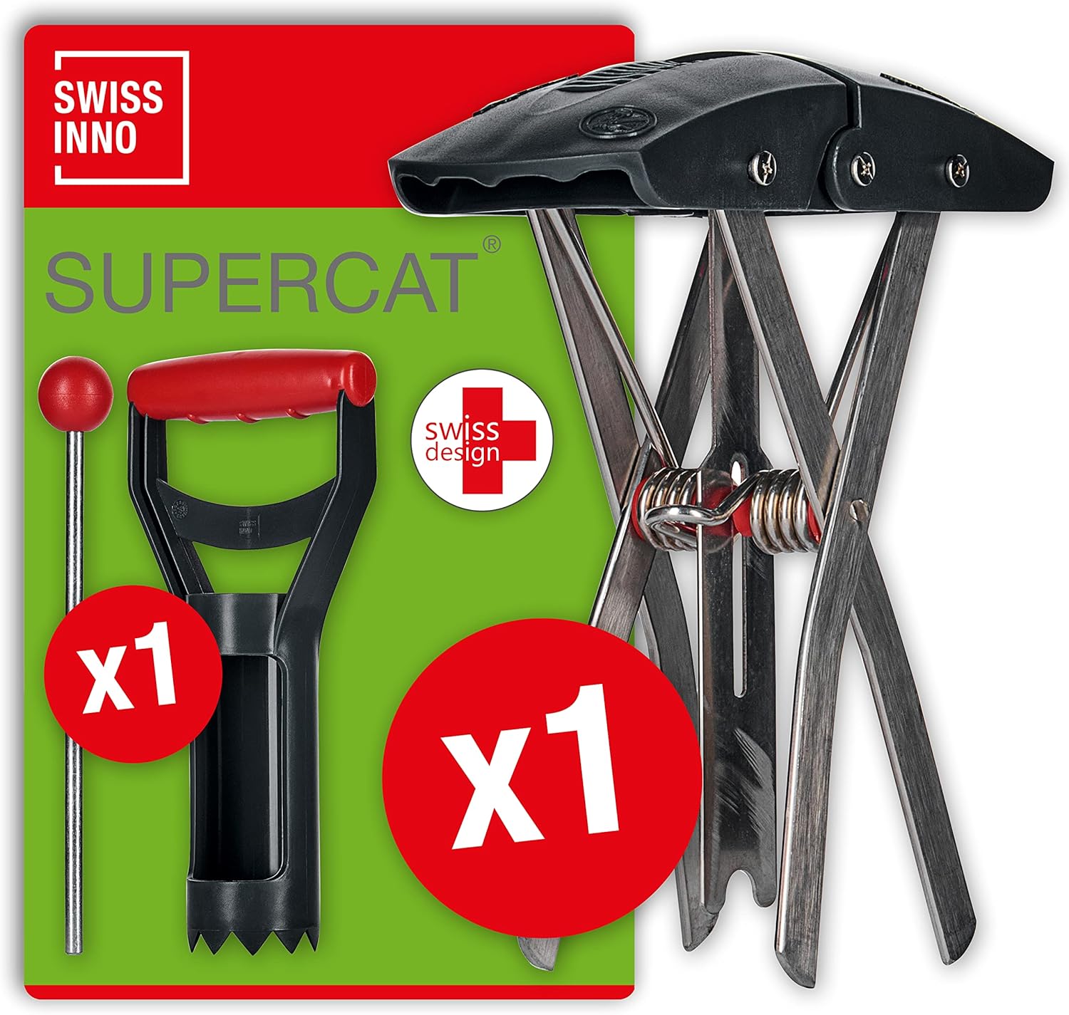 SWISSINNO Mole Trap SuperCat with Accessory Kit – High-Capture Efficiency – Precision Trigger – Includes Setting Rod and Protective Covers – Professional Mole Control Solution – Swiss Quality