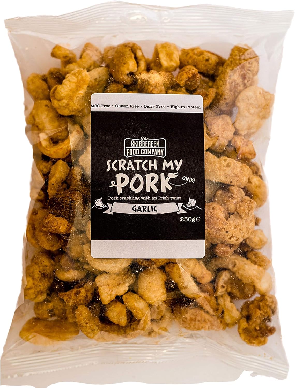 Scratch My Pork Bulk Pork Crackling - Garlic, Gluten Free Pork Scratchings - 100% Pork Rinds - Low Carb High Protein Pub Snacks - 250g Bag by The Skibbereen Food Co.