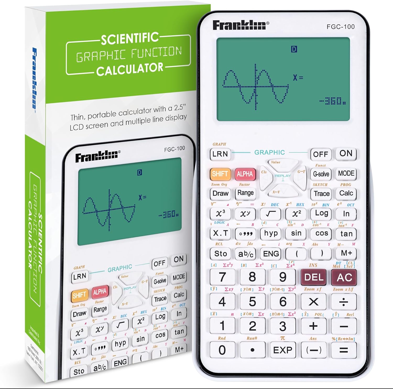 Franklin Scientific Graphing Calculator with 3 Operating Modes - Scientific Calculator Includes 20 Built-in graphs - Ideal for Beginner and Advanced Courses with Protective Cover - White