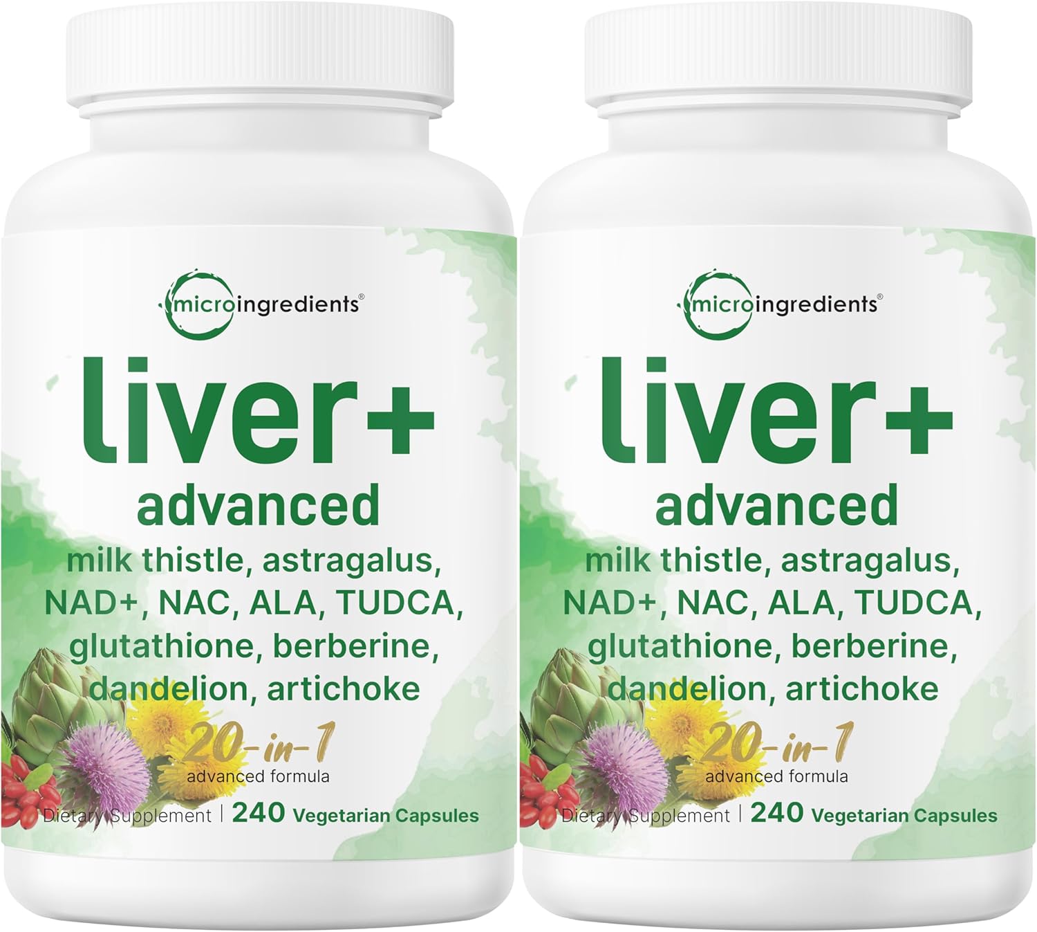 Liver Advanced, 480Veggie Capsules | 20-in-1 Complex + Milk Thistle, Dandelion, NAD, NAC, ALA, TUDCA, Glutathione, Artichoke, Turmeric, & Astragalus | Non-GMO, Gluten Free