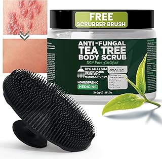 Body Scrub Exfoliator, Antifungal Soap with Tea Tree Oil, Salicylic Acid & Glycolic Acid Body Scrub, Acne Treatment | Free Scrubber Brush