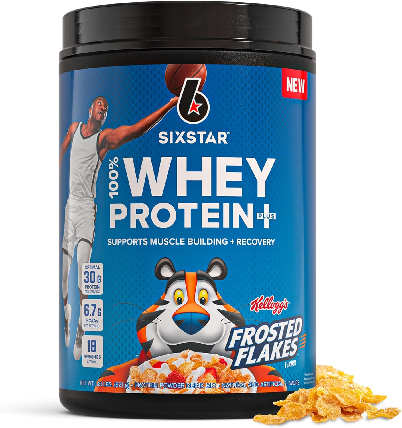 Six Star Whey Protein Powder Plus - Muscle Building & Recovery Formula with Whey Isolate Powder, BCAAs, 30g Protein, Immune Support - Post-Workout Supplement - Kellogg’s Frosted Flakes Flavor, 1.8 lbs