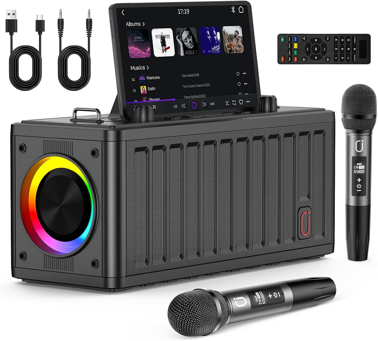 JYX Karaoke Machine with 2 Wireless Mics, Live Streaming & Recording