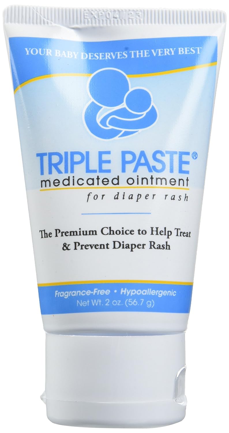 Triple Paste Diaper Rash Cream, Hypoallergenic Medicated Ointment for Babies, 2 oz (Pack of 3)