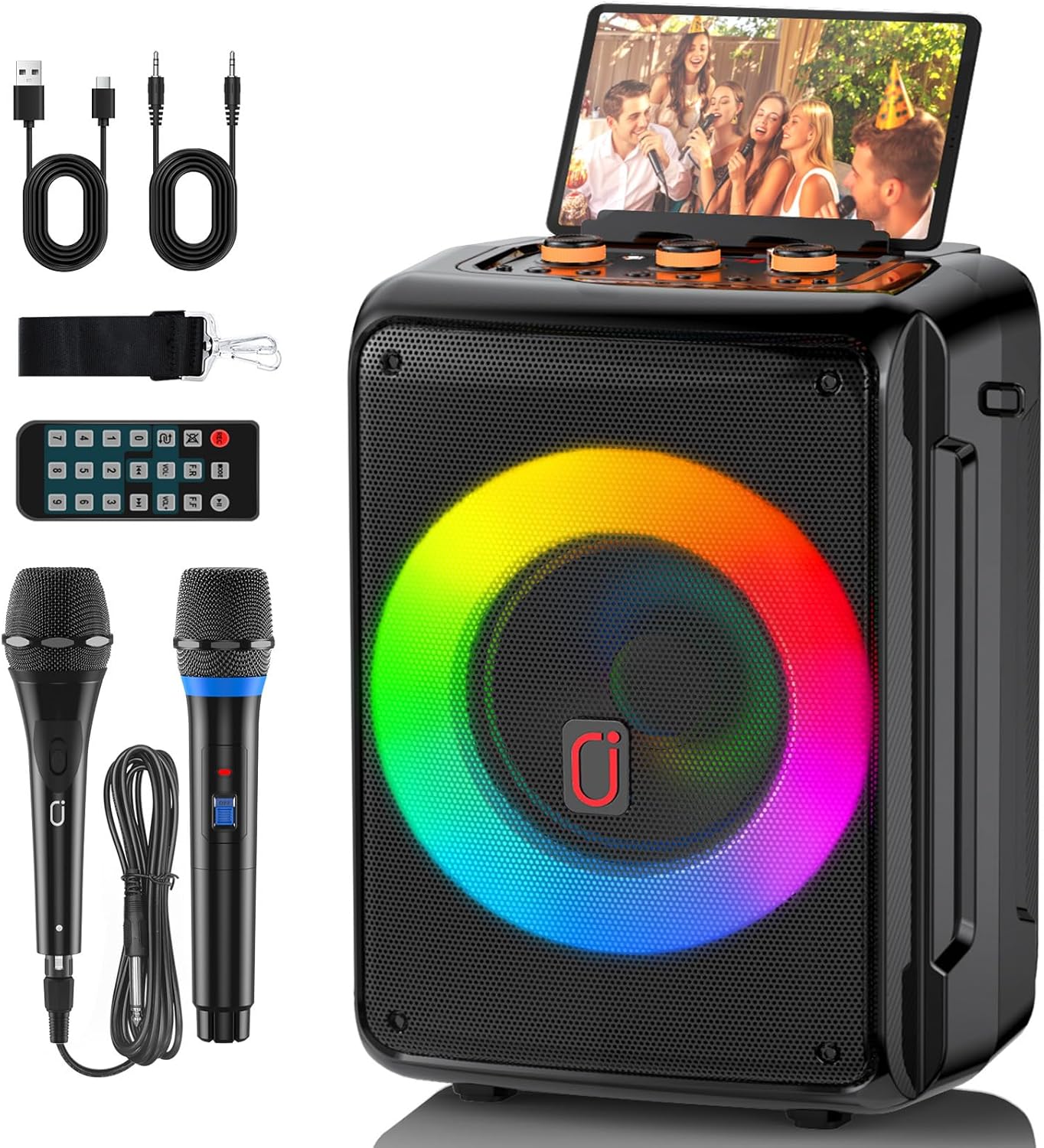 JYX Karaoke Machine with 2 Microphones, Portable Bluetooth 5.3 Karaoke Speaker for Adults, Home Party Speaker with DJ Light for Outdoor, Events, Gathering, PA System Support TV Connectivity