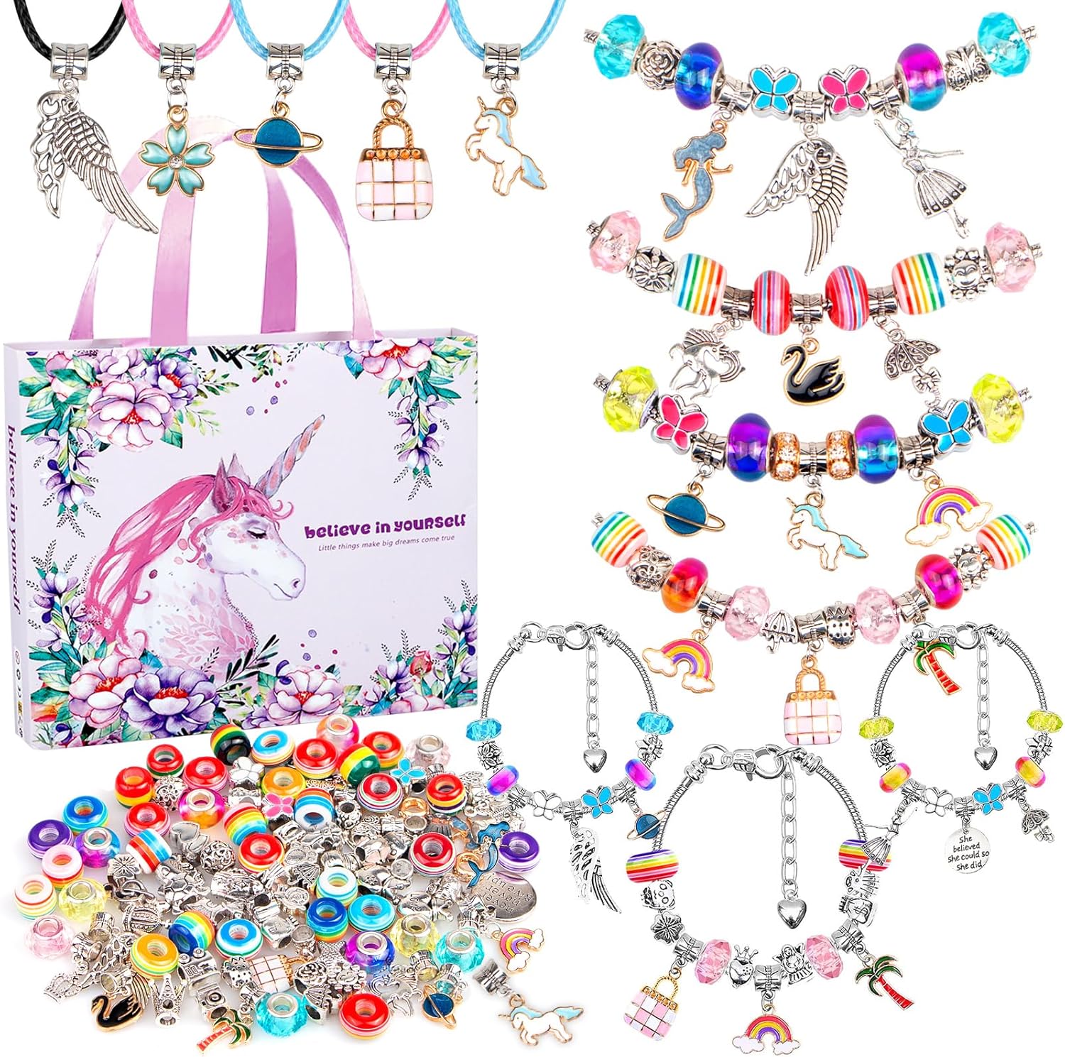 SUREHOME Jewelry Making Kit for Girls 8-12, 110 pcs Charm Bracelet Making Kit Art & Crafts for Girls Ages 6-8 DIY Necklace Toy Birthday Gifts for 5 7 8 9 10 11 Years Old Kids Trendy Stuff