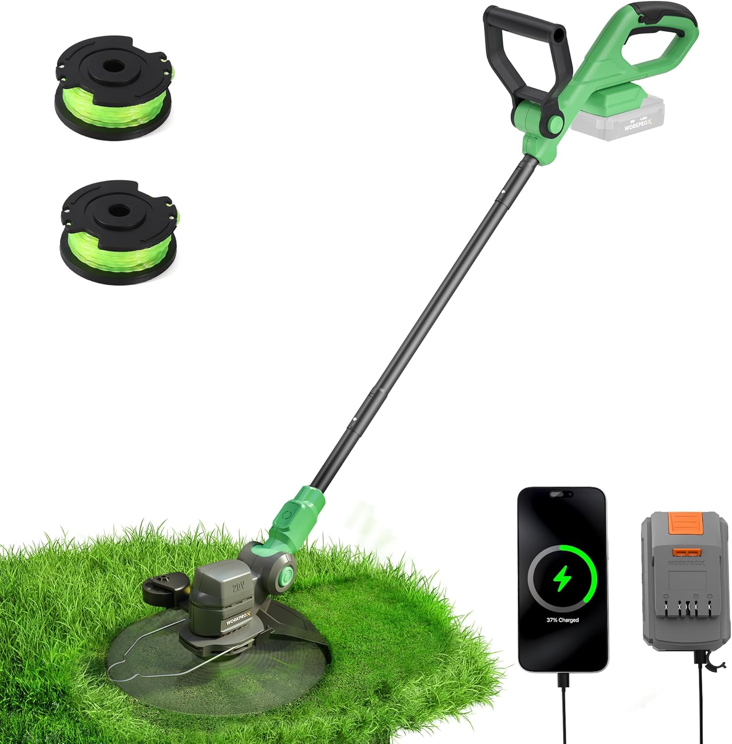 WORKPROX 12inch 20V String Trimmer, 4.0Ah Li-Ion Battery Powered Grass Cutter with Auto Line Feed, 2 in 1 Lawn Edger and Weed Trimmer with 2Pcs Grass Trimmer Spool Line