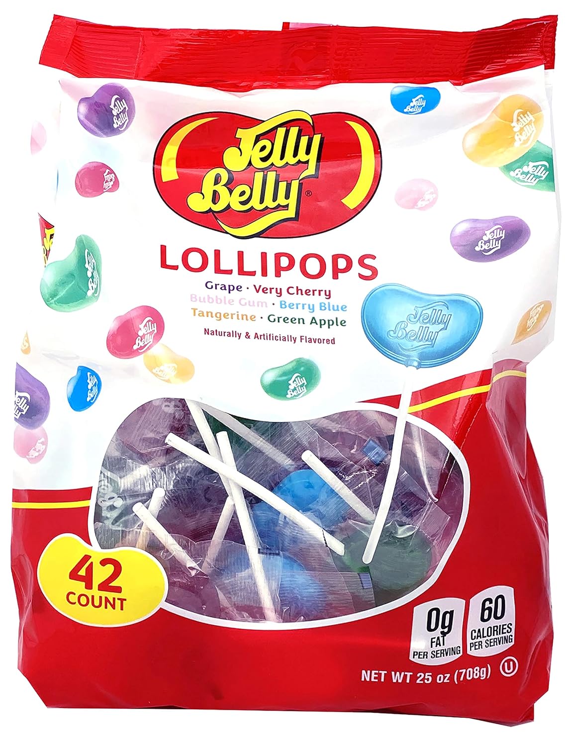 Adams & Brooks, Inc. Jelly Belly Lollipops, Jelly Belly Candy, Classic Jelly Belly Flavors, Individually Wrapped Lollipops, Kosher Candy (42 Count)