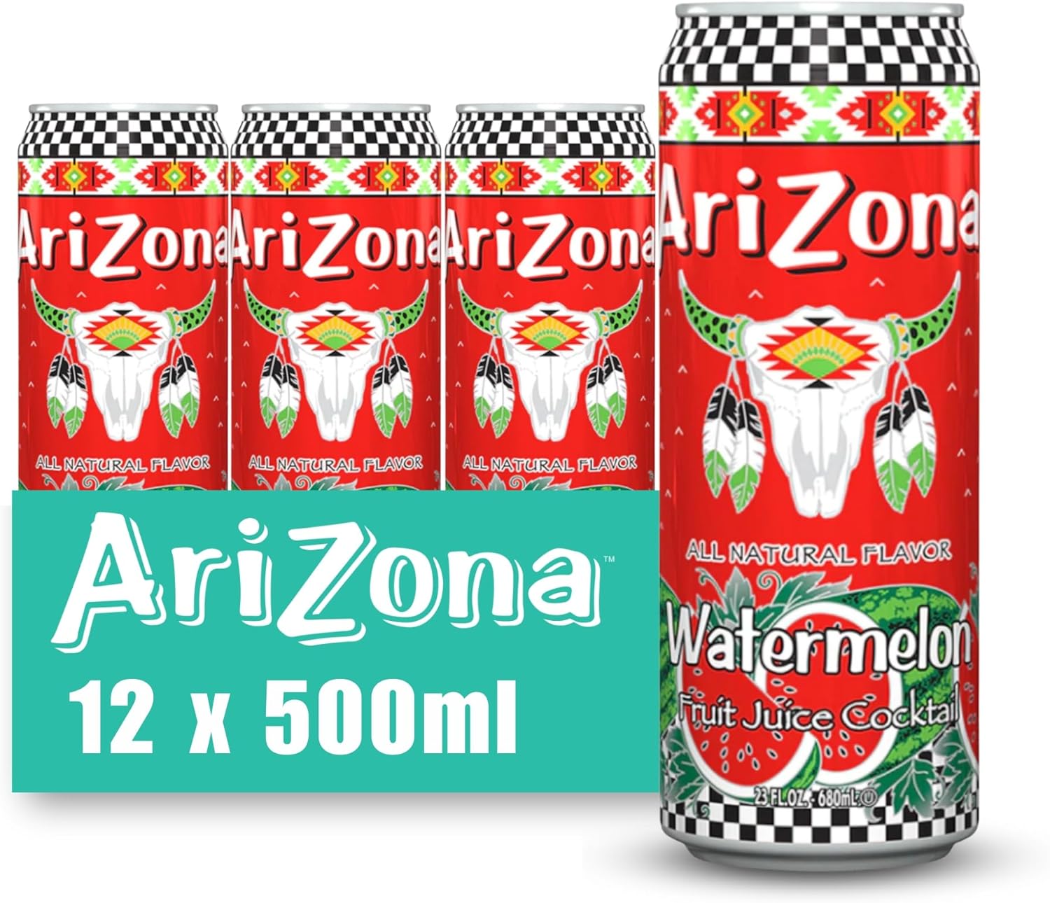 Arizona Watermelon, Pack Of 12 x 500ml Cans, Delicious Fruity Drink, No Artificial Colours or Preservatives
