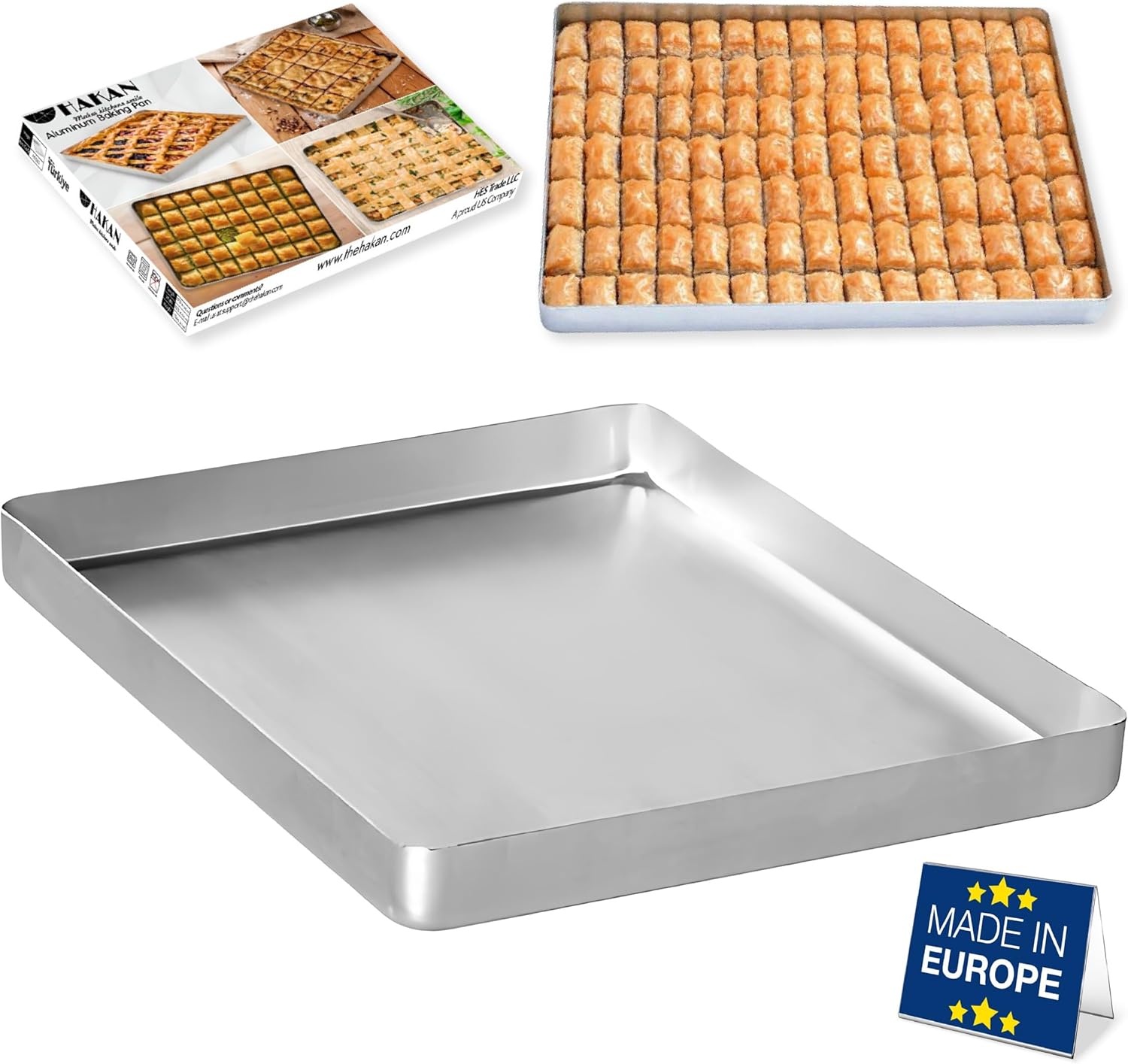 Hakan Aluminum Half Sheet Baking Pan 14x18-inch, 2.2lbs Weight, Thick Rust-Free Bakeware, Wrap Resistant Food Grade Aluminum Baking Tray, Cookie Sheet Oven Tray, Heavy-Duty Baklava Tray, Silver
