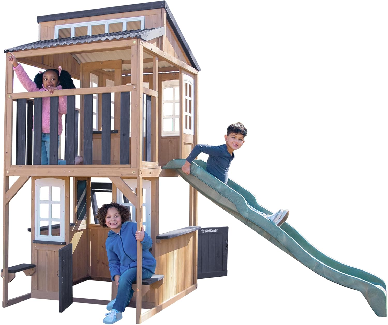 KidKraft Cliffbrook Wooden Outdoor Two-Story Playhouse with Slide