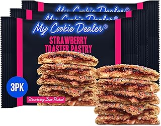My Cookie Dealer Soft Baked Cookies, Strawberry Toaster Pastry (3-Pack, 4oz Cookie) - Strawberry Pop-Tarts & White Chip Batter, Filled with Strawberry Jam - Individually Wrapped Travel Snacks