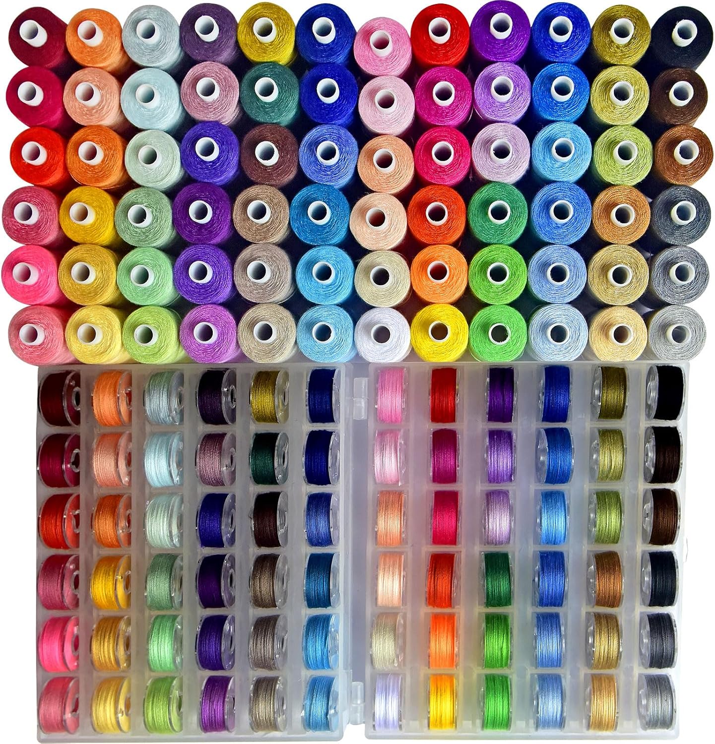 144Pcs 72 Colors Prewound Plastic Bobbins and Thread Spools for Hand & Machine Sewing, Emergency and Travel, DIY and Home, 72 Colors Polyester Thread Spools with 1 Scissors, 1thimble, 20 Buttons