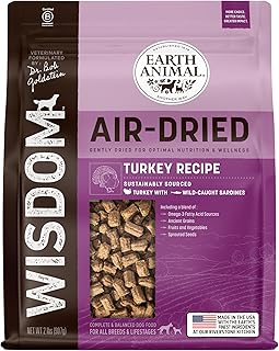 Earth Animal Wisdom Air Dried Dog Food | Turkey Recipe Premium Natural Dog Food | All Breeds & Ages | Made in The USA | 2 Pound Bag