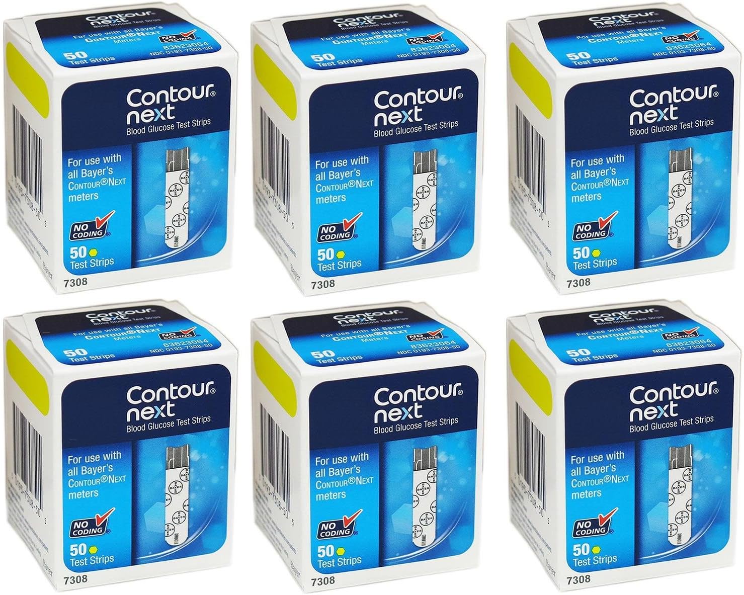 Bayer Contour-Next Diabetic Test Strips 50ct 6PK 300qty No-Coding 7308