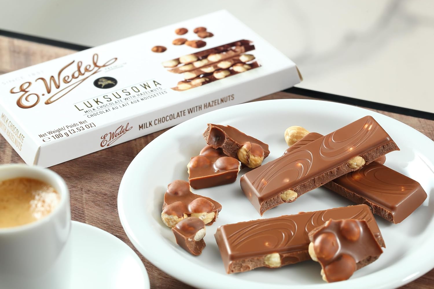 E. Wedel Milk Chocolate Bar with Whole Hazelnuts – Luxurious Polish Chocolate with Roasted Nuts | Creamy European Hazelnut Chocolate | Imported Gourmet Treat – 100g x 3 Bars