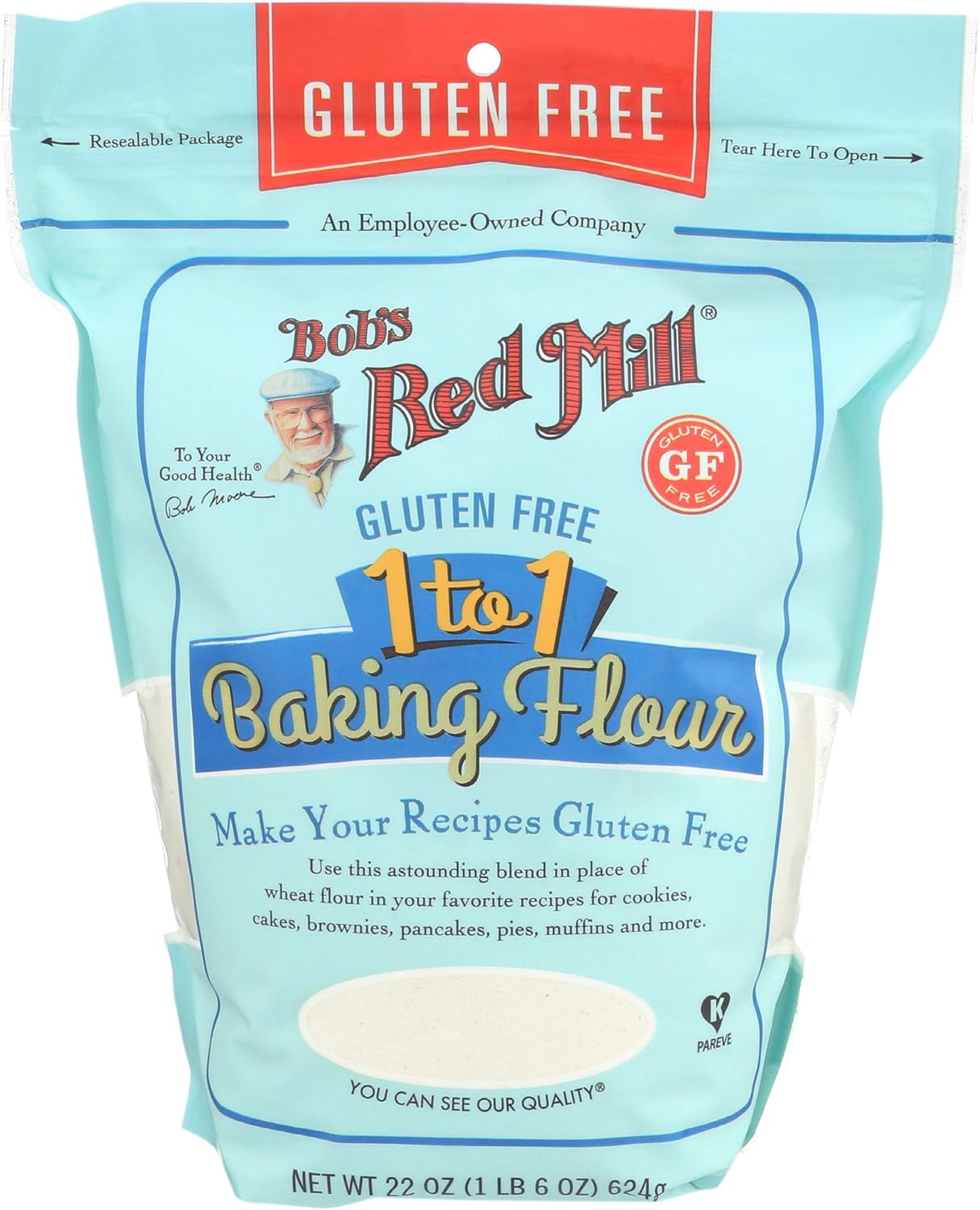 Bob's Red Mill - Gluten Free 1 to 1 Baking Flour, Make You Recipes Gluten Free, 624g Pouch