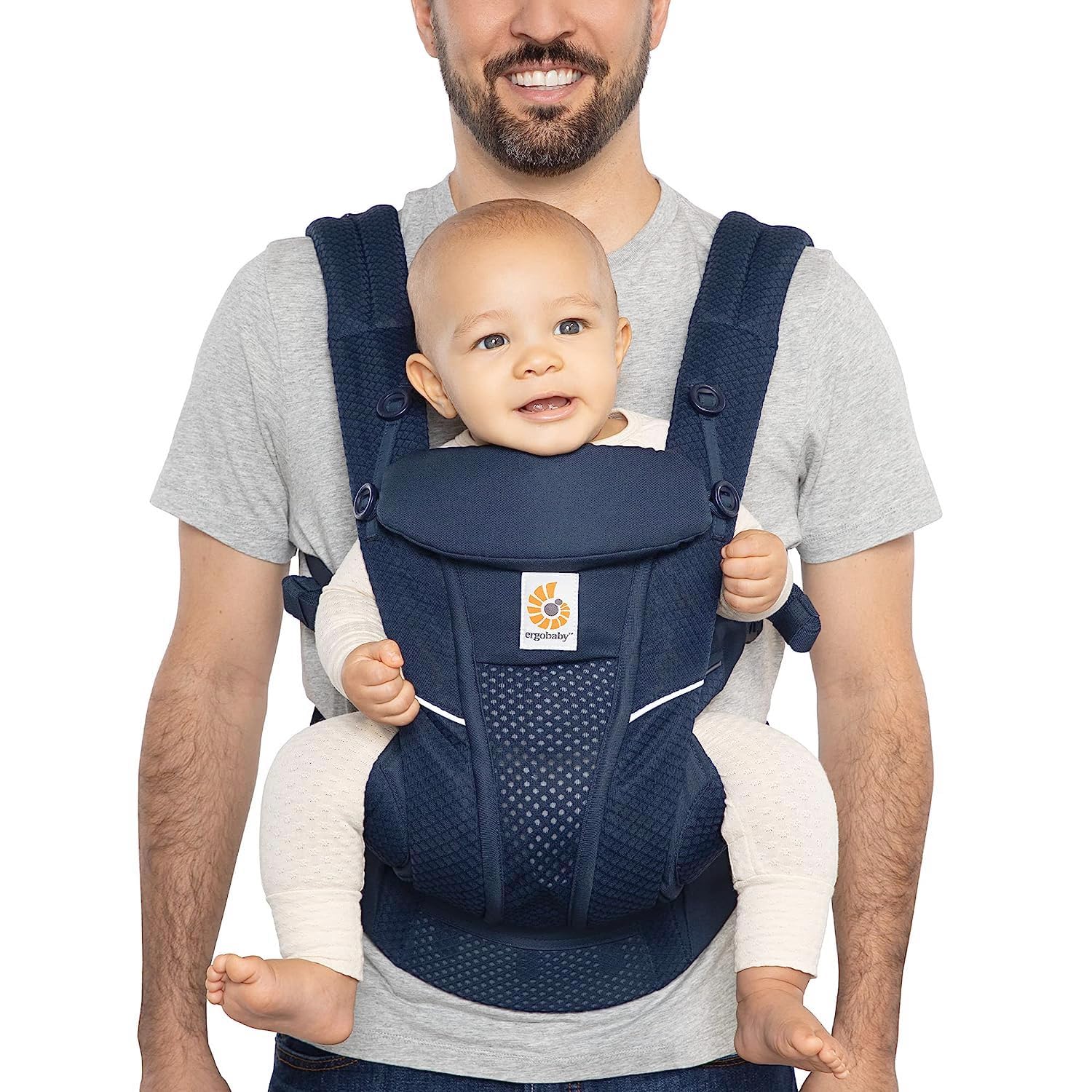 Ergobaby All Carry Positions Breathable Mesh Baby Carrier with Enhanced Lumbar Support & Airflow (7-45 Lb), Omni Breeze, Midnight Blue