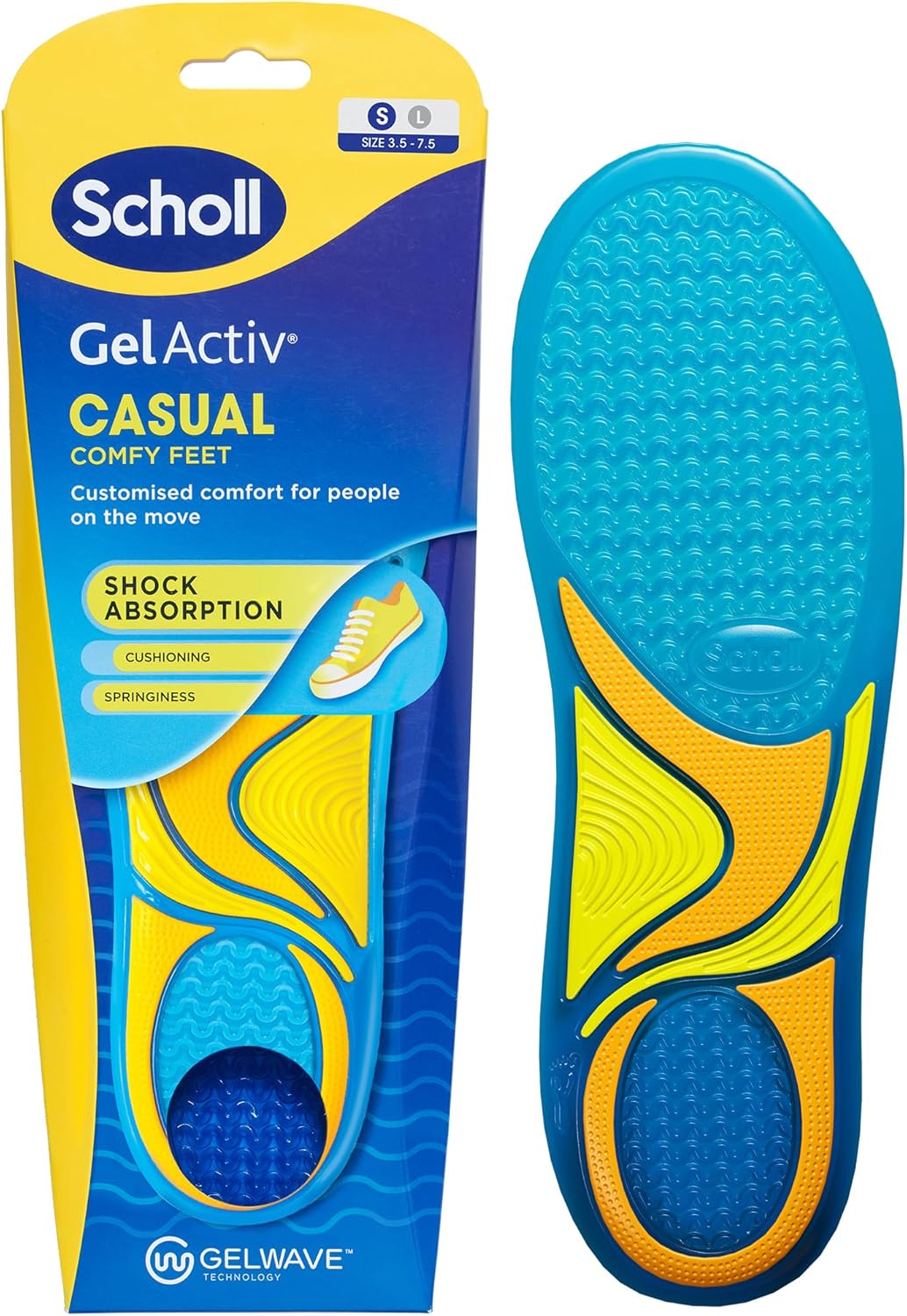 Scholl GelActiv Casual Insoles for Women, All Day Comfortable Feet, Memory Foam Cushioning and GelWave Technology, UK Size 3.5-7.5