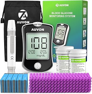 AUVON Blood Glucose Monitor Kit for Accurate Test, Diabetes Testing Kit with 100 Glucometer Strips, 100 30G Lancets and Lancing Devices, DS-W Portable Sugar Test Kit, No Coding & FSA/HSA Eligible