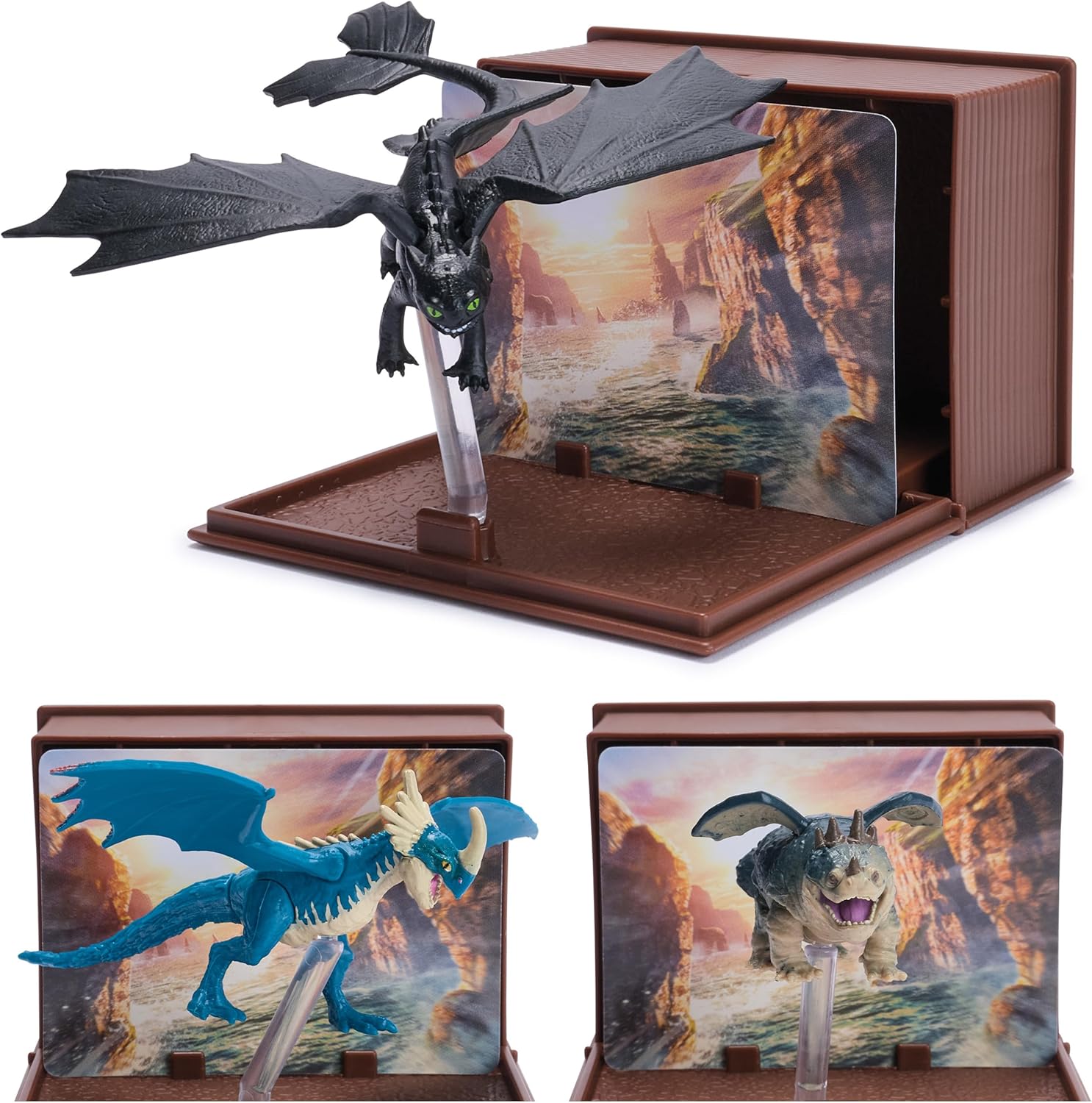 Dreamworks Dragons, World of Berk: Book of Dragons Multi-Pack, 3 Collectible Dragons & Cards with Display Stands for Ages 4 and up