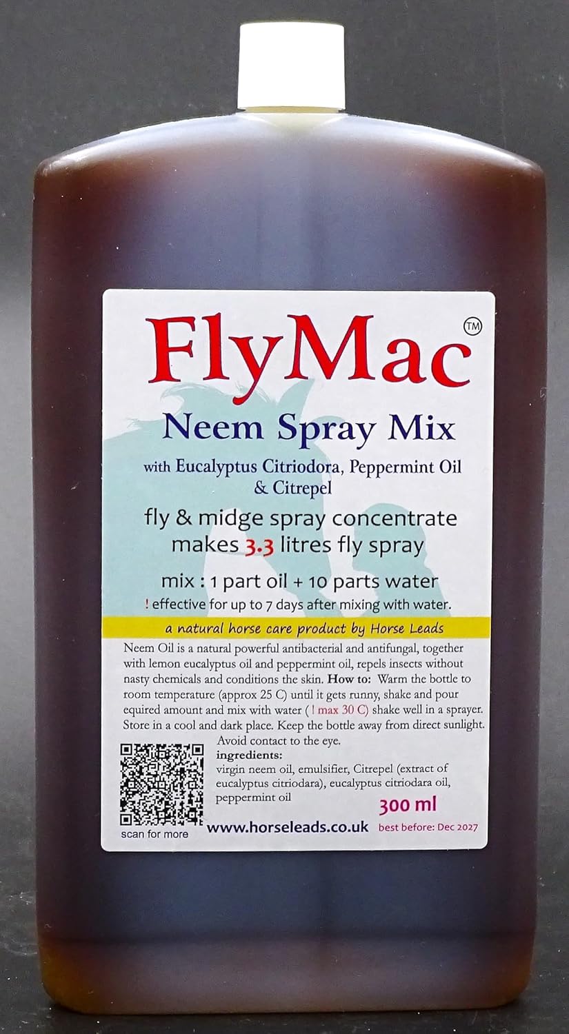 FlyMac Neem & Eucalyptus Spray Concentrate 300ml makes 3.3 ltrs Horse Fly Spray