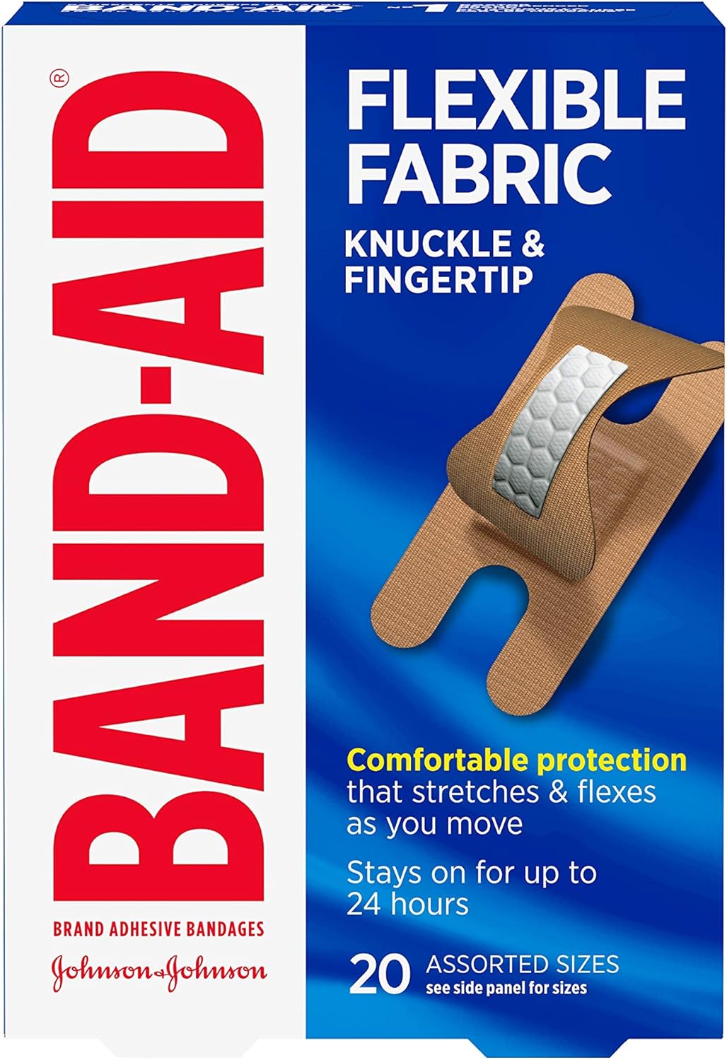 Band-Aid Brand Flexible Fabric Adhesive Bandages for Wound Care and First Aid, Finger and Knuckle, 20 ct (Pack of 6)