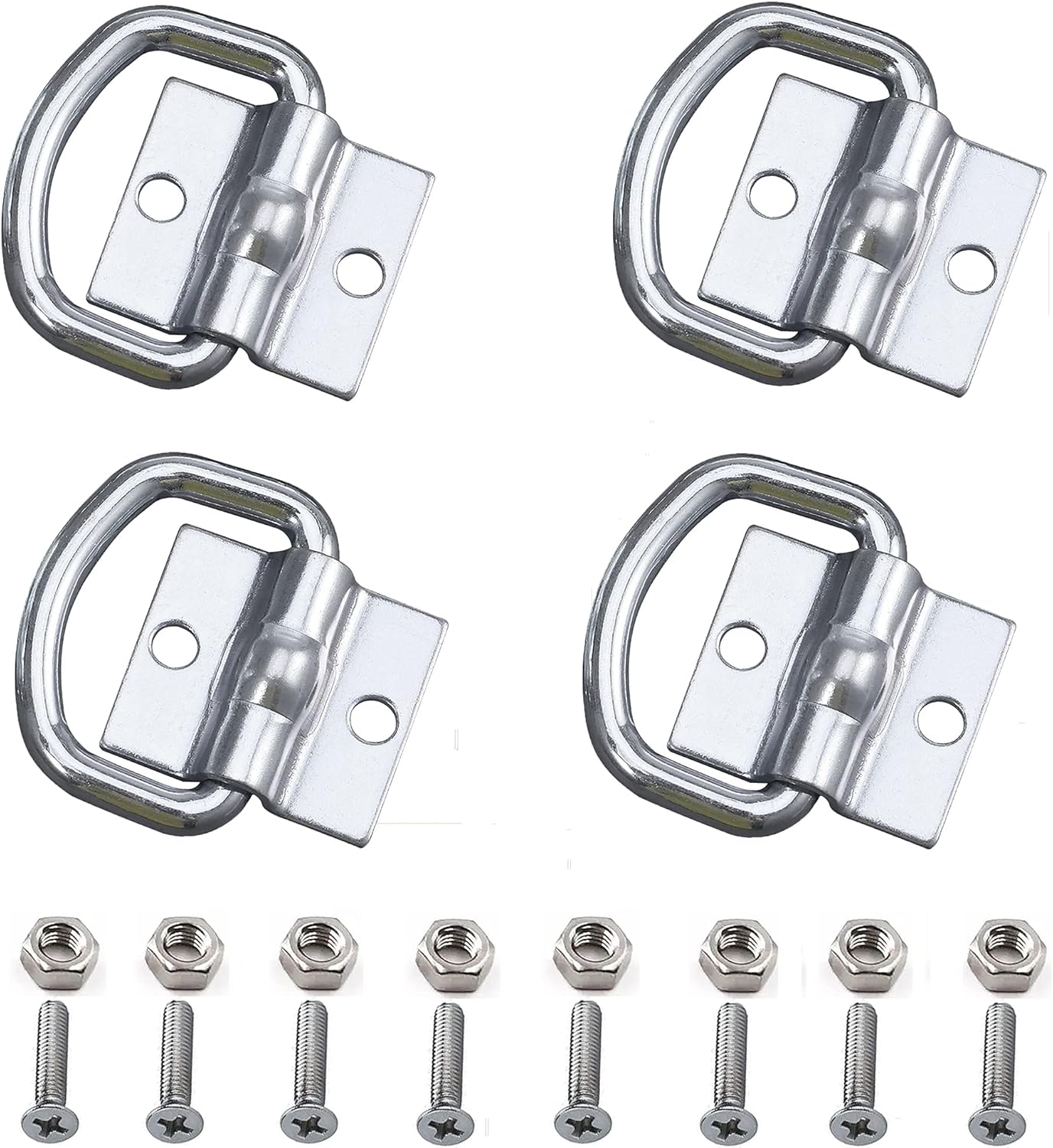 WeqeYent 4 PCS D Rings Tie Downs Straps Ring,D-Ring Galvanized Steel Cargo Anchors Lashing Rings Heavy Duty Hooks with 8 Pcs bolts for Loads securing in Van Boat Trailers Truck