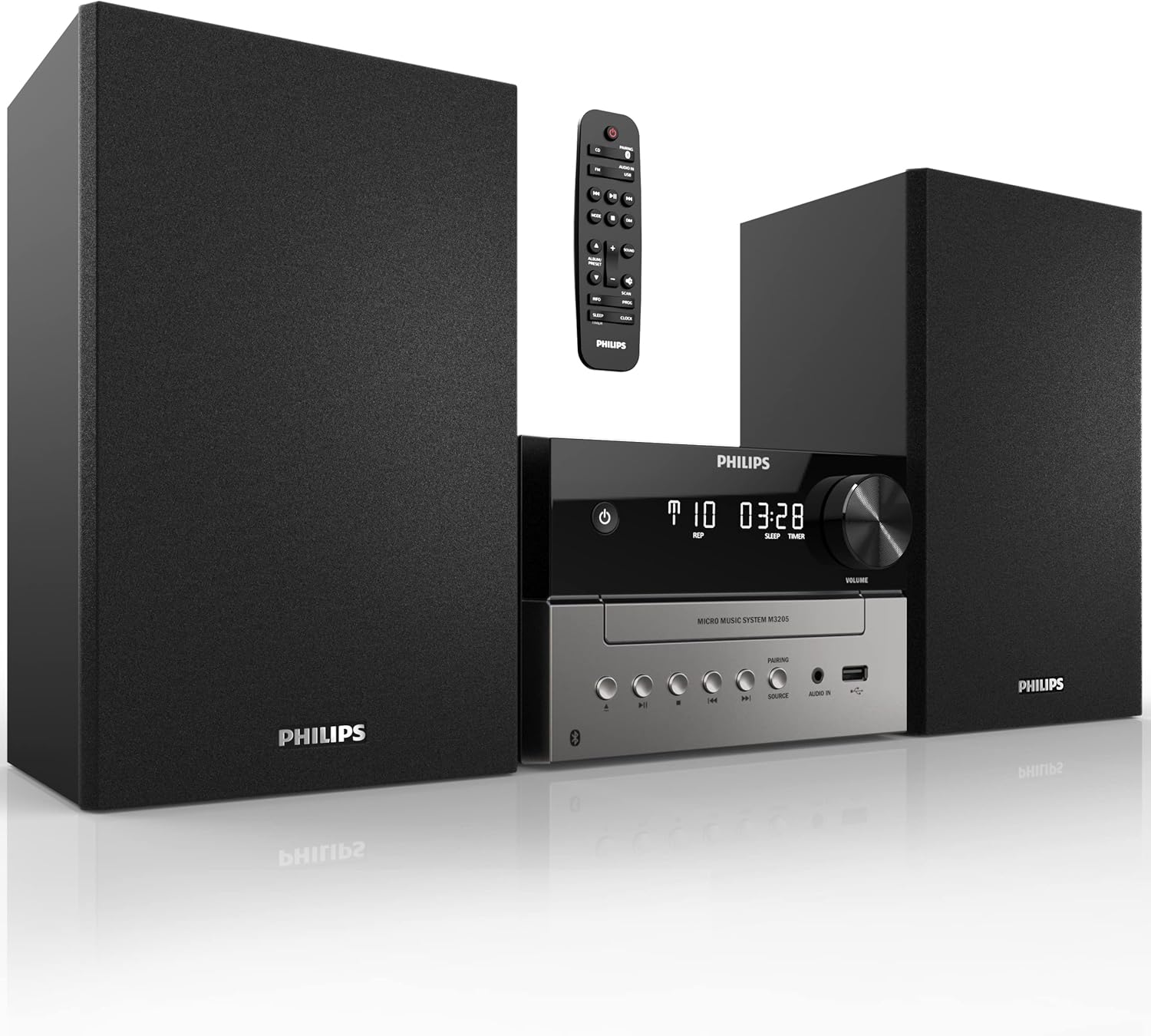Philips CD Player and Stereo System for Home - Compact Radio and Cassette Tape Player with Bookshelf Speakers, Retro Style Music Player with FM Radio and Remote Control for Crystal Clear Sound