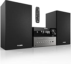 Philips CD Player and Stereo System for Home - Compact Radio and Cassette Tape Player with Bookshelf Speakers, Retro Style Music Player with FM Radio and Remote Control for Crystal Clear Sound
